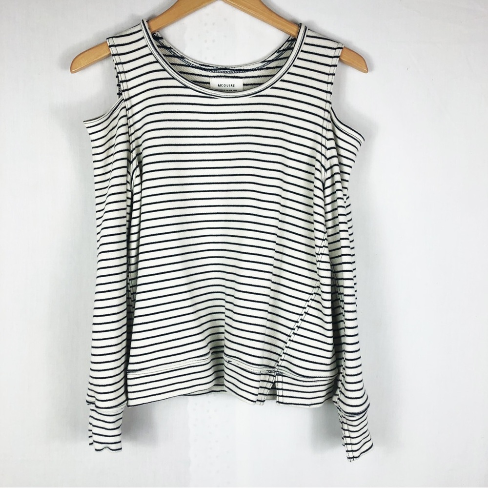 McGuire Striped Cold Shoulder Sweatshirt Top | Black Ivory | Size XSmall
